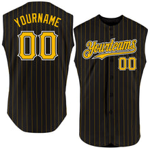 Загрузить изображение в средство просмотра галереи, Custom Black Gold Pinstripe White Authentic Sleeveless Baseball Jersey