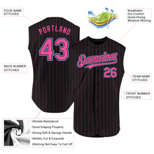 Загрузить изображение в средство просмотра галереи, Custom Black Pink Pinstripe Light Blue Authentic Sleeveless Baseball Jersey