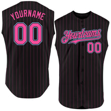 Загрузить изображение в средство просмотра галереи, Custom Black Pink Pinstripe Light Blue Authentic Sleeveless Baseball Jersey