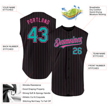 Загрузить изображение в средство просмотра галереи, Custom Black Pink Pinstripe Aqua Authentic Sleeveless Baseball Jersey