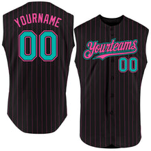 Загрузить изображение в средство просмотра галереи, Custom Black Pink Pinstripe Aqua Authentic Sleeveless Baseball Jersey