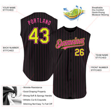Загрузить изображение в средство просмотра галереи, Custom Black Pink Pinstripe Neon Yellow Authentic Sleeveless Baseball Jersey