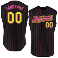 Загрузить изображение в средство просмотра галереи, Custom Black Pink Pinstripe Neon Yellow Authentic Sleeveless Baseball Jersey