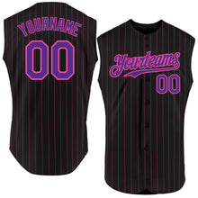 Загрузить изображение в средство просмотра галереи, Custom Black Pink Pinstripe Purple Authentic Sleeveless Baseball Jersey