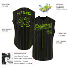 Загрузить изображение в средство просмотра галереи, Custom Black Neon Green Pinstripe Neon Green Authentic Sleeveless Baseball Jersey