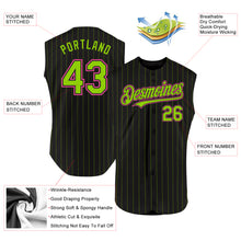 Загрузить изображение в средство просмотра галереи, Custom Black Neon Green Pinstripe Pink Authentic Sleeveless Baseball Jersey