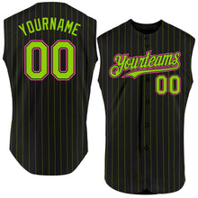 Загрузить изображение в средство просмотра галереи, Custom Black Neon Green Pinstripe Pink Authentic Sleeveless Baseball Jersey