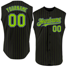Charger l'image dans la galerie, Custom Black Neon Green Pinstripe Light Blue Authentic Sleeveless Baseball Jersey