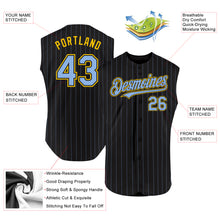 Charger l'image dans la galerie, Custom Black Light Blue Pinstripe Yellow Authentic Sleeveless Baseball Jersey