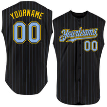 Charger l'image dans la galerie, Custom Black Light Blue Pinstripe Yellow Authentic Sleeveless Baseball Jersey