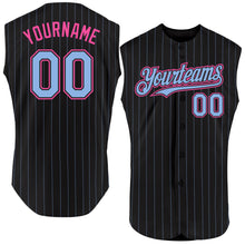 Загрузить изображение в средство просмотра галереи, Custom Black Light Blue Pinstripe Pink Authentic Sleeveless Baseball Jersey