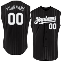 Charger l'image dans la galerie, Custom Black Gray Pinstripe White Authentic Sleeveless Baseball Jersey