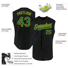 Charger l'image dans la galerie, Custom Black Kelly Green Pinstripe Gold Authentic Sleeveless Baseball Jersey