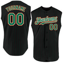 Charger l'image dans la galerie, Custom Black Kelly Green Pinstripe White-Orange Authentic Sleeveless Baseball Jersey