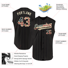 Charger l'image dans la galerie, Custom Black Cream Pinstripe Vintage USA Flag Authentic Sleeveless Baseball Jersey
