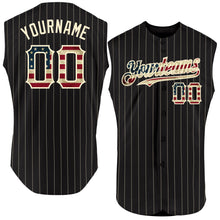 Charger l'image dans la galerie, Custom Black Cream Pinstripe Vintage USA Flag Authentic Sleeveless Baseball Jersey