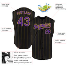 Charger l'image dans la galerie, Custom Black Old Gold Pinstripe Purple Authentic Sleeveless Baseball Jersey