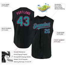 Charger l'image dans la galerie, Custom Black Teal Pinstripe Pink Authentic Sleeveless Baseball Jersey