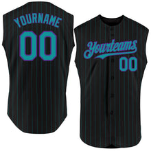 Charger l'image dans la galerie, Custom Black Teal Pinstripe Purple Authentic Sleeveless Baseball Jersey