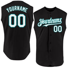 Загрузить изображение в средство просмотра галереи, Custom Black White-Teal Authentic Sleeveless Baseball Jersey