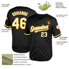 Load image into Gallery viewer, Custom Black White-Gold Mesh Authentic Throwback Baseball Jersey