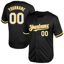 Load image into Gallery viewer, Custom Black White-Gold Mesh Authentic Throwback Baseball Jersey
