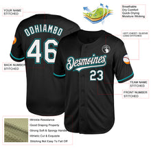 Charger l'image dans la galerie, Custom Black White-Teal Mesh Authentic Throwback Baseball Jersey