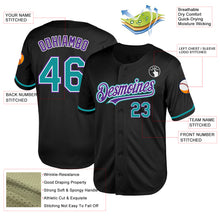 Laden Sie das Bild in den Galerie-Viewer, Custom Black Teal-Purple Mesh Authentic Throwback Baseball Jersey