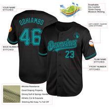 Charger l'image dans la galerie, Custom Black Teal Mesh Authentic Throwback Baseball Jersey