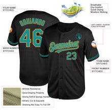 Load image into Gallery viewer, Custom Black Teal-Old Gold Mesh Authentic Throwback Baseball Jersey