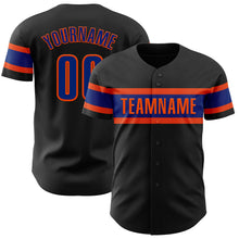 Load image into Gallery viewer, Custom Black Royal-Orange Authentic Baseball Jersey