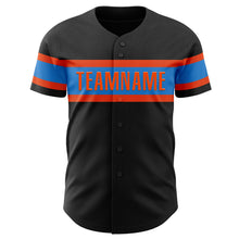 Load image into Gallery viewer, Custom Black Electric Blue-Orange Authentic Baseball Jersey