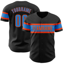 Load image into Gallery viewer, Custom Black Electric Blue-Orange Authentic Baseball Jersey