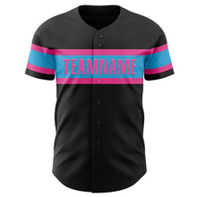 Load image into Gallery viewer, Custom Black Sky Blue-Pink Authentic Baseball Jersey
