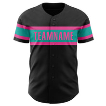 Load image into Gallery viewer, Custom Black Aqua-Pink Authentic Baseball Jersey
