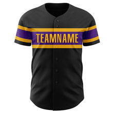 Laden Sie das Bild in den Galerie-Viewer, Custom Black Purple-Gold Authentic Baseball Jersey