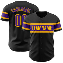 Laden Sie das Bild in den Galerie-Viewer, Custom Black Purple-Gold Authentic Baseball Jersey