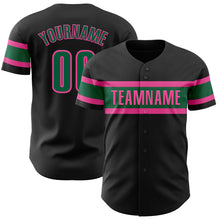 Load image into Gallery viewer, Custom Black Kelly Green-Pink Authentic Baseball Jersey