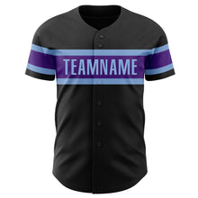 Laden Sie das Bild in den Galerie-Viewer, Custom Black Purple-Light Blue Authentic Baseball Jersey