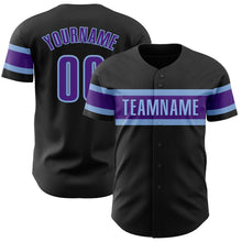 Laden Sie das Bild in den Galerie-Viewer, Custom Black Purple-Light Blue Authentic Baseball Jersey