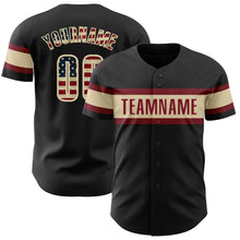 Load image into Gallery viewer, Custom Black Vintage USA Flag Cream-Crimson Authentic Baseball Jersey