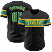 Загрузить изображение в средство просмотра галереи, Custom Black Teal-Yellow Authentic Baseball Jersey