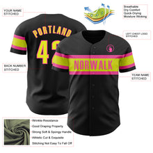Load image into Gallery viewer, Custom Black Neon Yellow-Pink Authentic Baseball Jersey