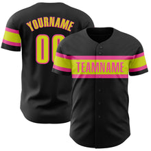Load image into Gallery viewer, Custom Black Neon Yellow-Pink Authentic Baseball Jersey