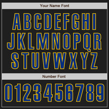 Load image into Gallery viewer, Custom Black Royal-Yellow Authentic Baseball Jersey