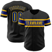 Load image into Gallery viewer, Custom Black Royal-Yellow Authentic Baseball Jersey