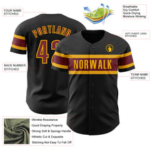 Laden Sie das Bild in den Galerie-Viewer, Custom Black Burgundy-Gold Authentic Baseball Jersey