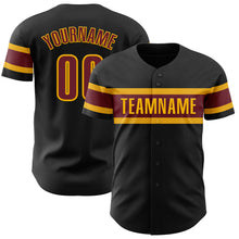 Laden Sie das Bild in den Galerie-Viewer, Custom Black Burgundy-Gold Authentic Baseball Jersey