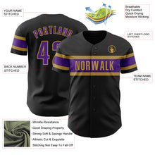 Laden Sie das Bild in den Galerie-Viewer, Custom Black Purple-Old Gold Authentic Baseball Jersey