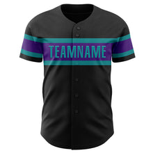 Laden Sie das Bild in den Galerie-Viewer, Custom Black Purple-Teal Authentic Baseball Jersey